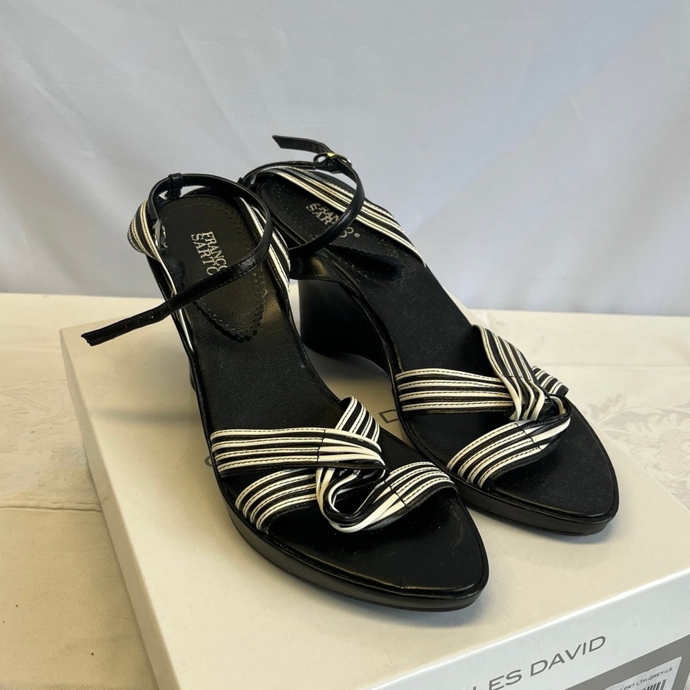 Franco Sarto Black and White Women's Sandals with Heels